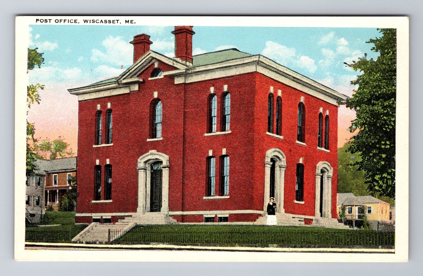 Wiscasset ME-Maine, Post Office Building, Antique Vintage Souvenir Postcard