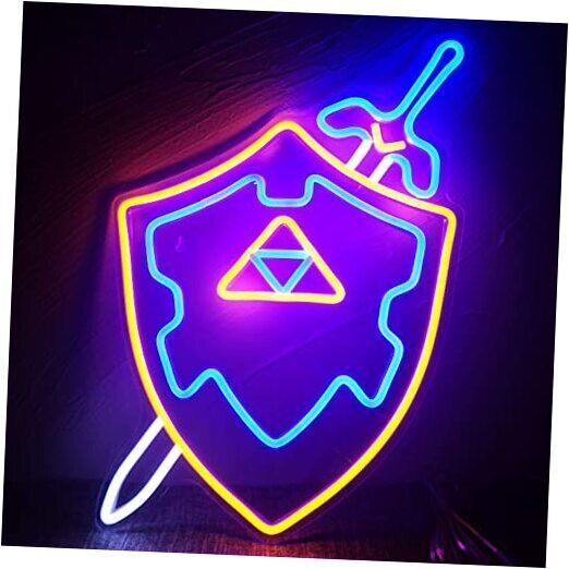 Neon Sign Sword & Shield Master Cool Game Room Decor Gaming 1 Sword Shield