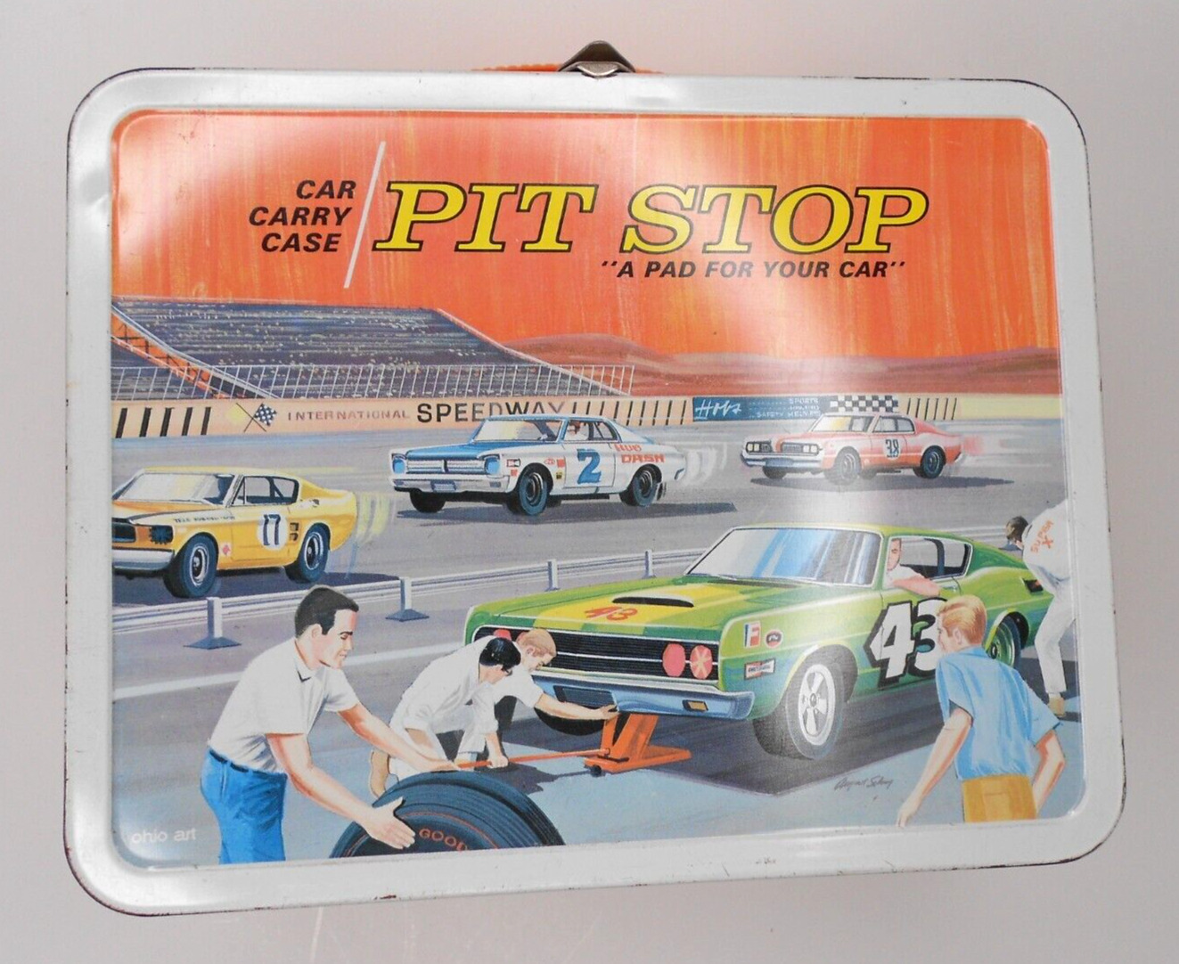 1968 Ohio Art PIT STOP Lunch Box Car Carry Case with Insert R3