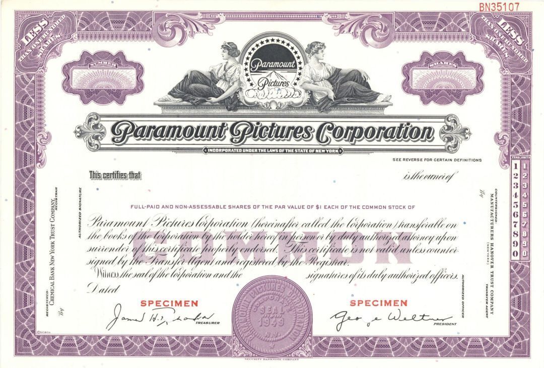 Paramount Pictures Corp. - American Film Production & Distribution Co. Specimen 