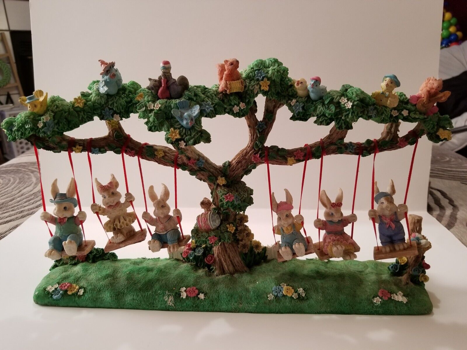 Jaimy Bunny Family On Swings Sculpture Figurine Easter Spring Vintage 90s 