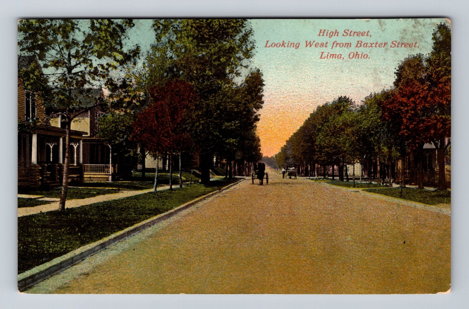 Lima OH-Ohio, High Street Looking West, Antique Souvenir Vintage Postcard