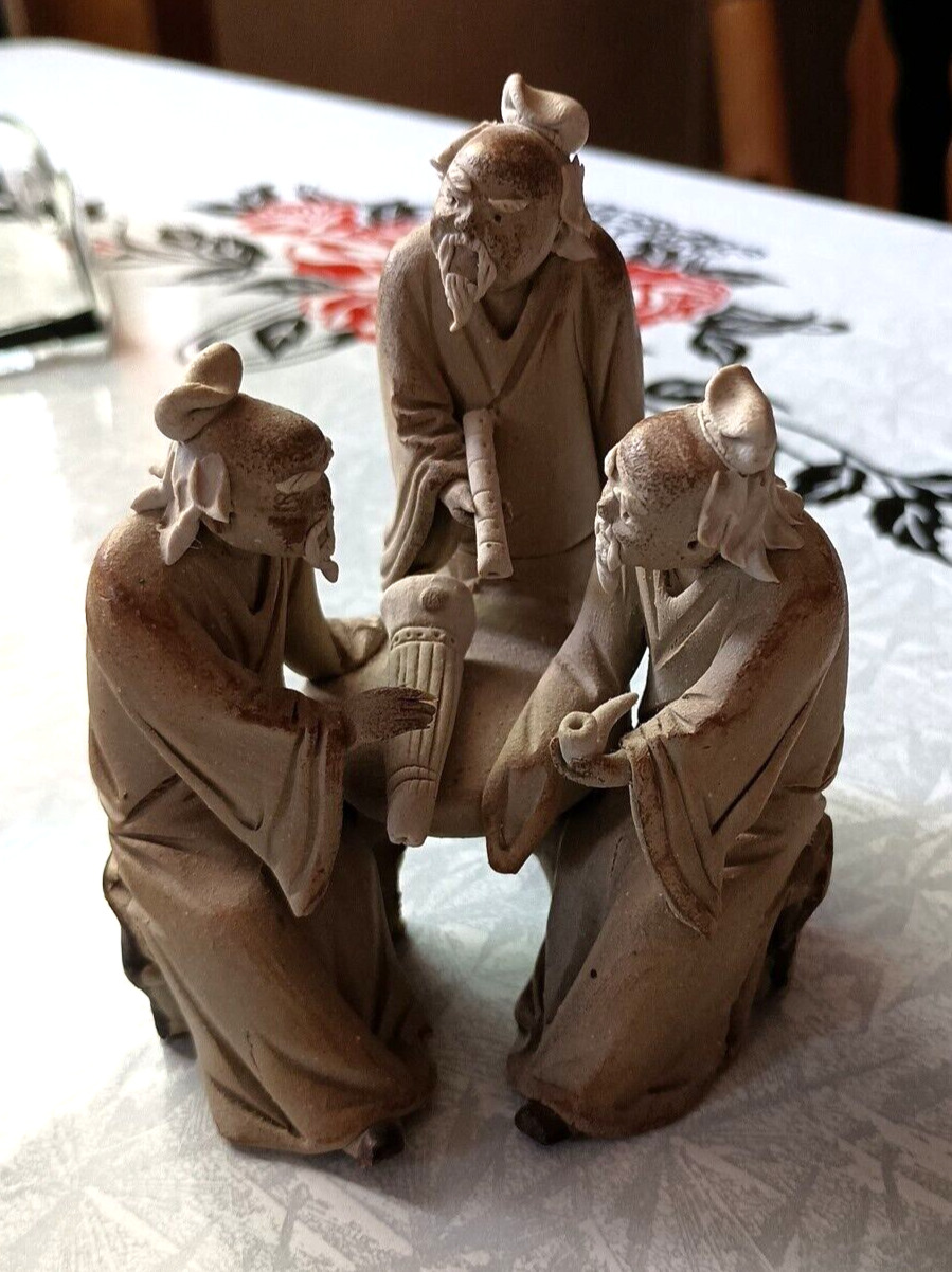 Bonsai Mudmen Trio 3 Chinese Mud Men Miniature Handmade Tiny Figurine Vintage