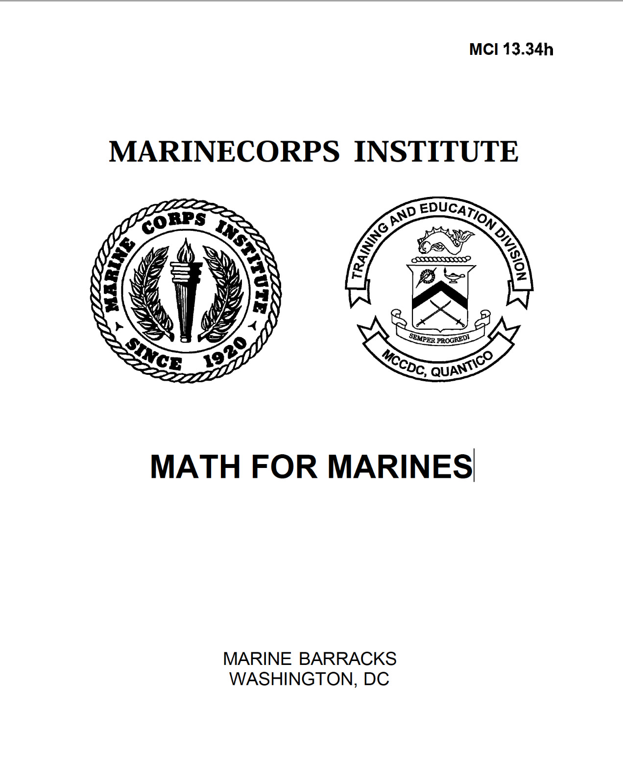 280 Page MARINE CORPS INSTITUTE MATH FOR MARINES Mathematics Manual on CD