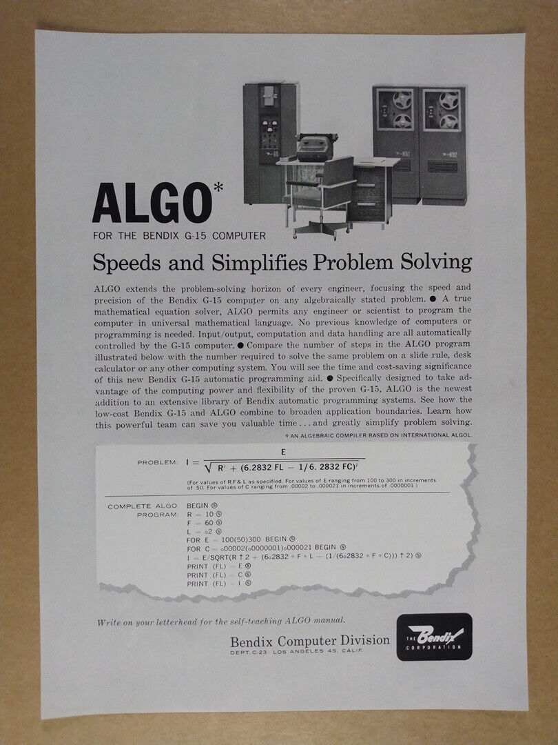 1960 Bendix G-15 Computer ALGO Programming Language vintage print Ad