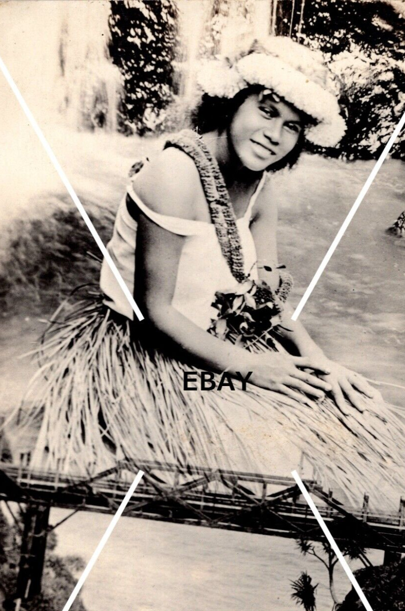 C 1918 - 1930 OOAK RPPC Postcard Hawaiian Woman Bridge Fantasy AZO BW