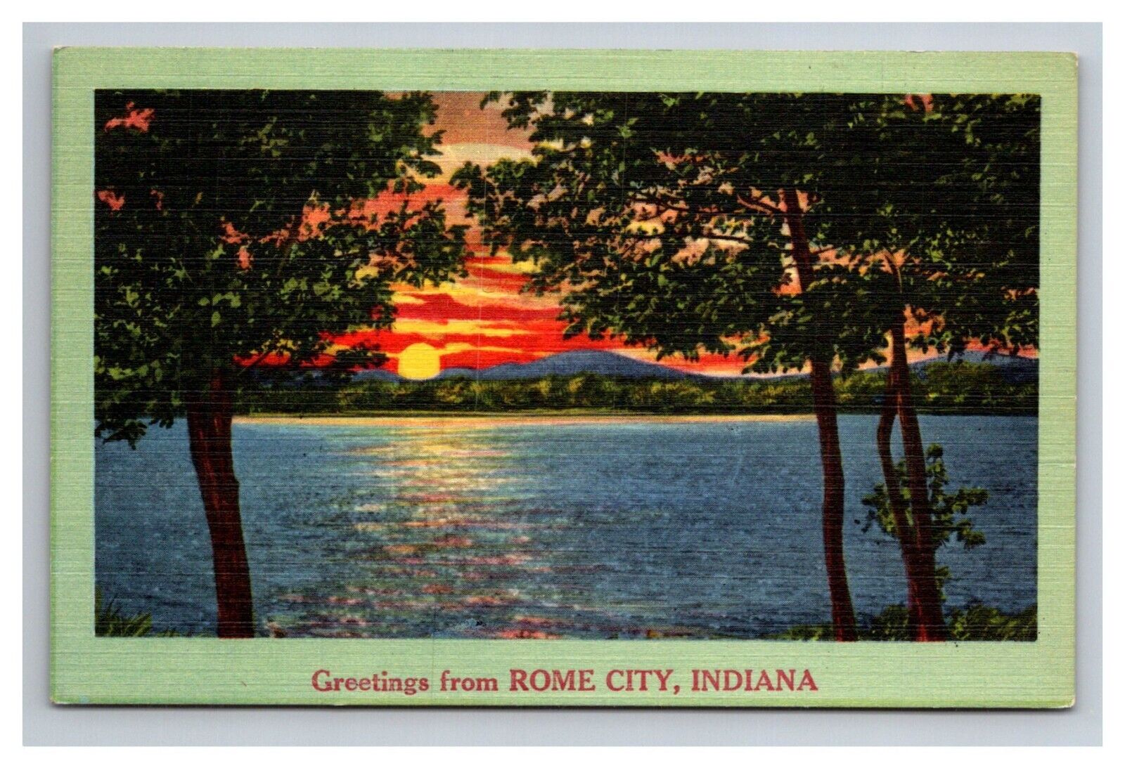 Postcard Rome City Indiana Sunset Greetings