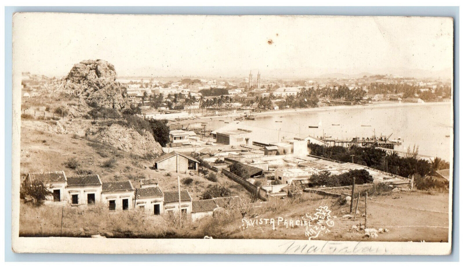 Mazatlan Sinaloa Mexico Postcard Partial View c1920's Antique RPPC Photo
