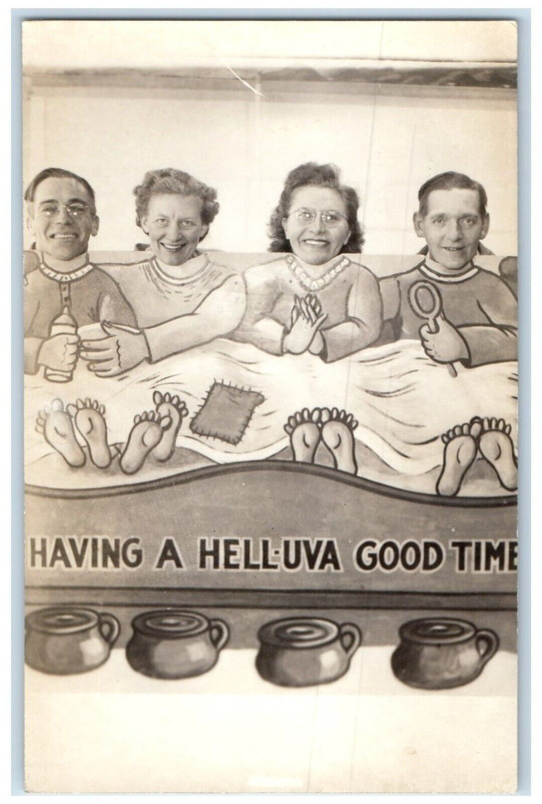 c1940's Fair Caricature Having A Helluva Good Time RPPC Photo Vintage Postcard