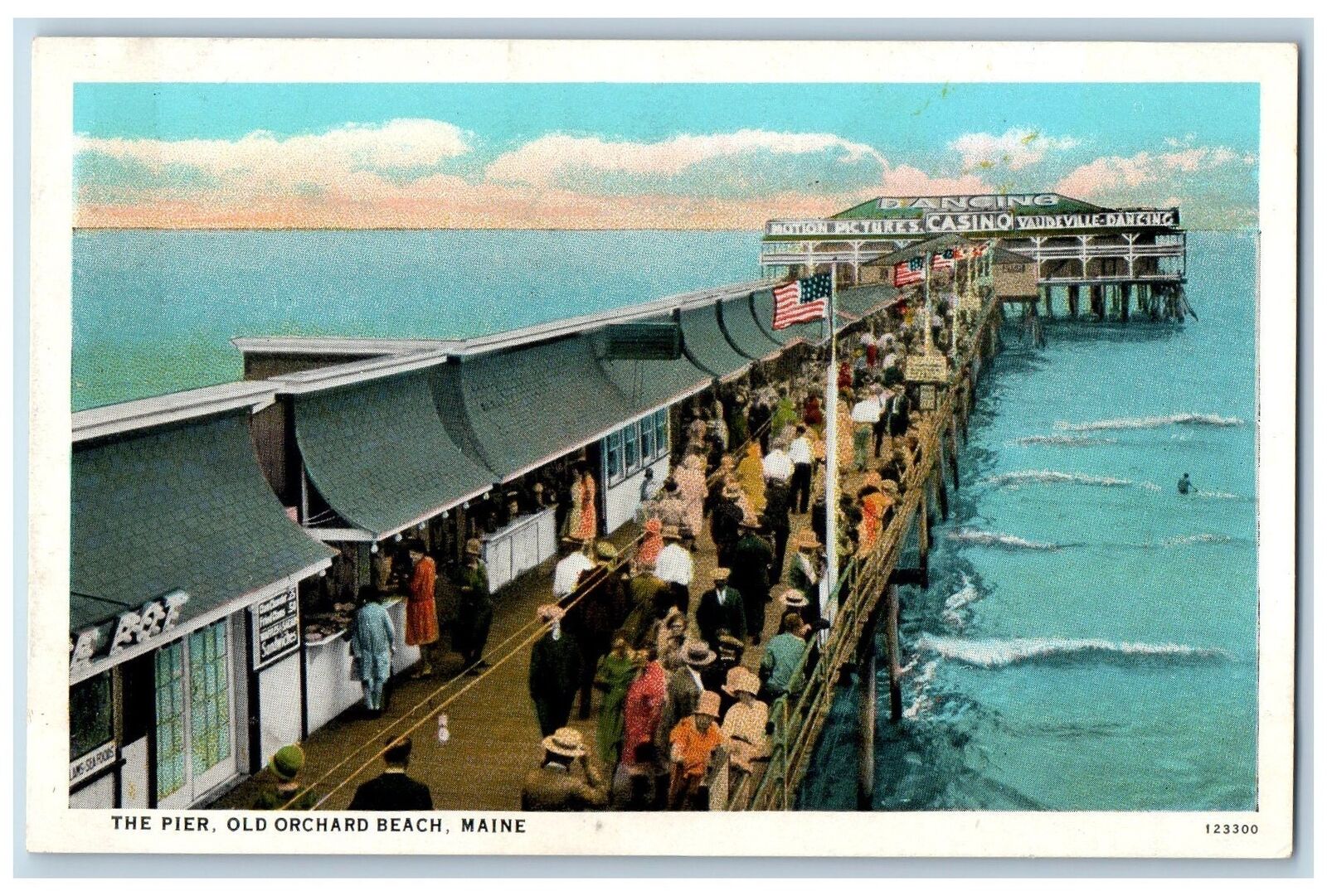 c1920's The Pier Crowd Stall Store Casino Old Orchard Maine ME Vintage Postcard