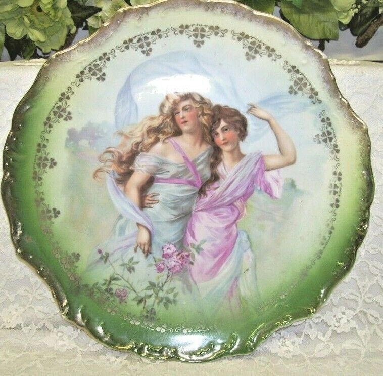 Antique Large Plate Victorian Maidens By V. E. Erickson 