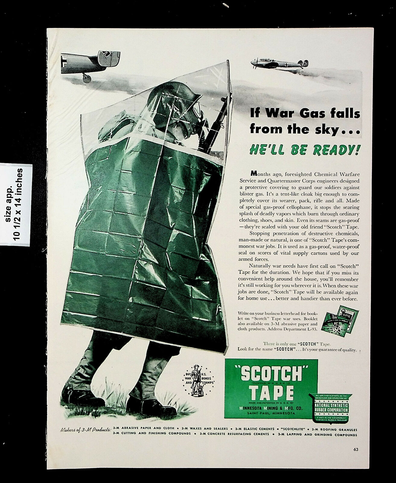 1943 Scotch Tape War Gas Tent Soldier Seal Vintage Print Ad 25157