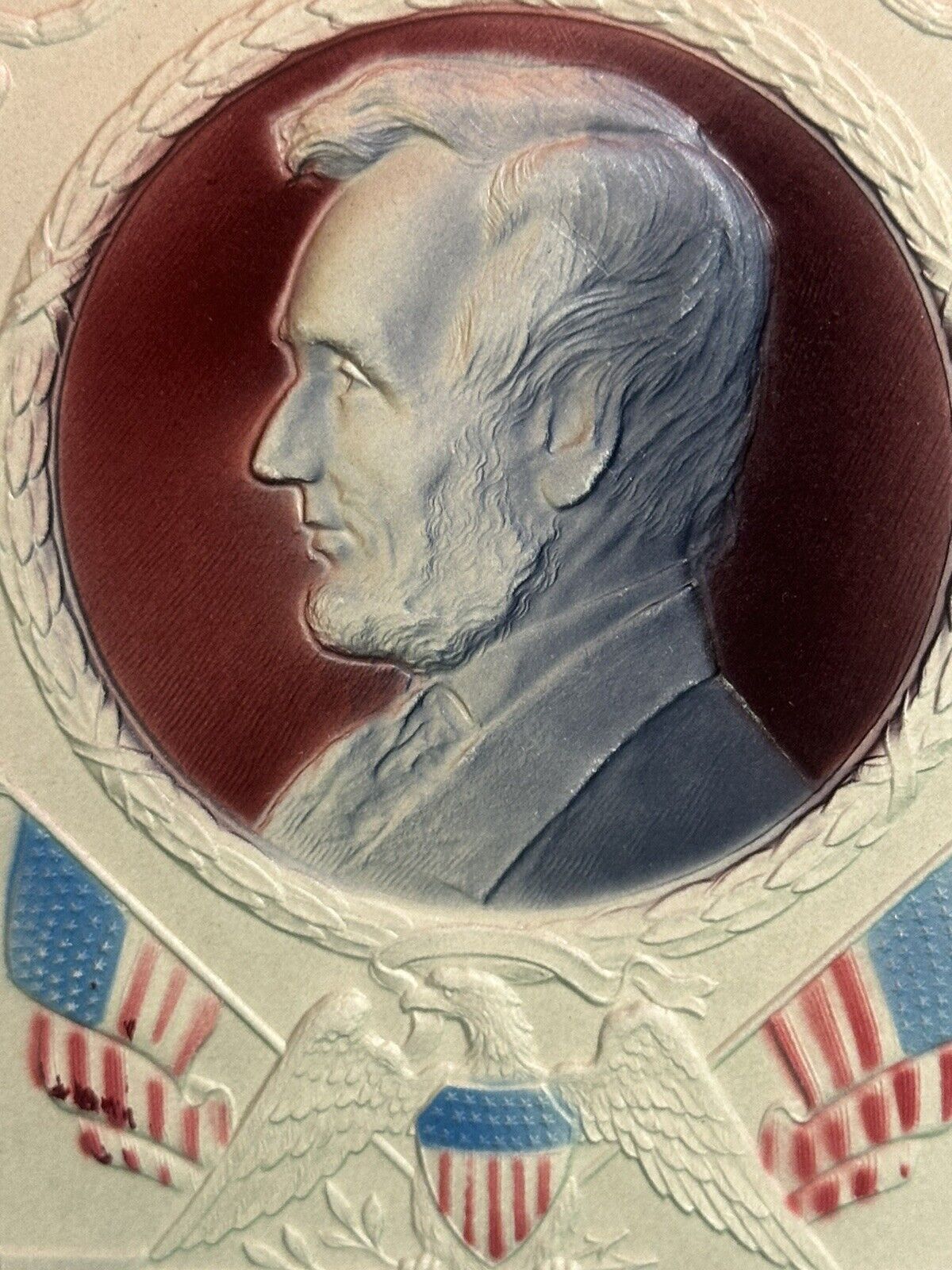 President Abraham Lincoln PFB Postcard Patriotic Airbrushed Birthday USA Flags
