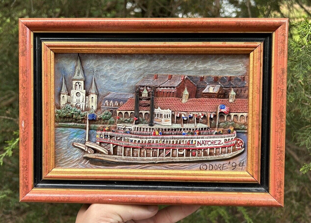 1994 DORE SKIDMORE Carved Woodgraph picture STEAMBOAT NATCHEZ Mississippi River