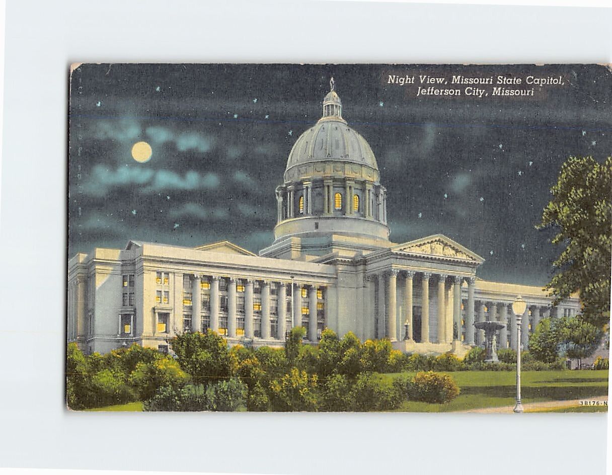 Postcard Night View Missouri State Capitol Jefferson City Missouri USA