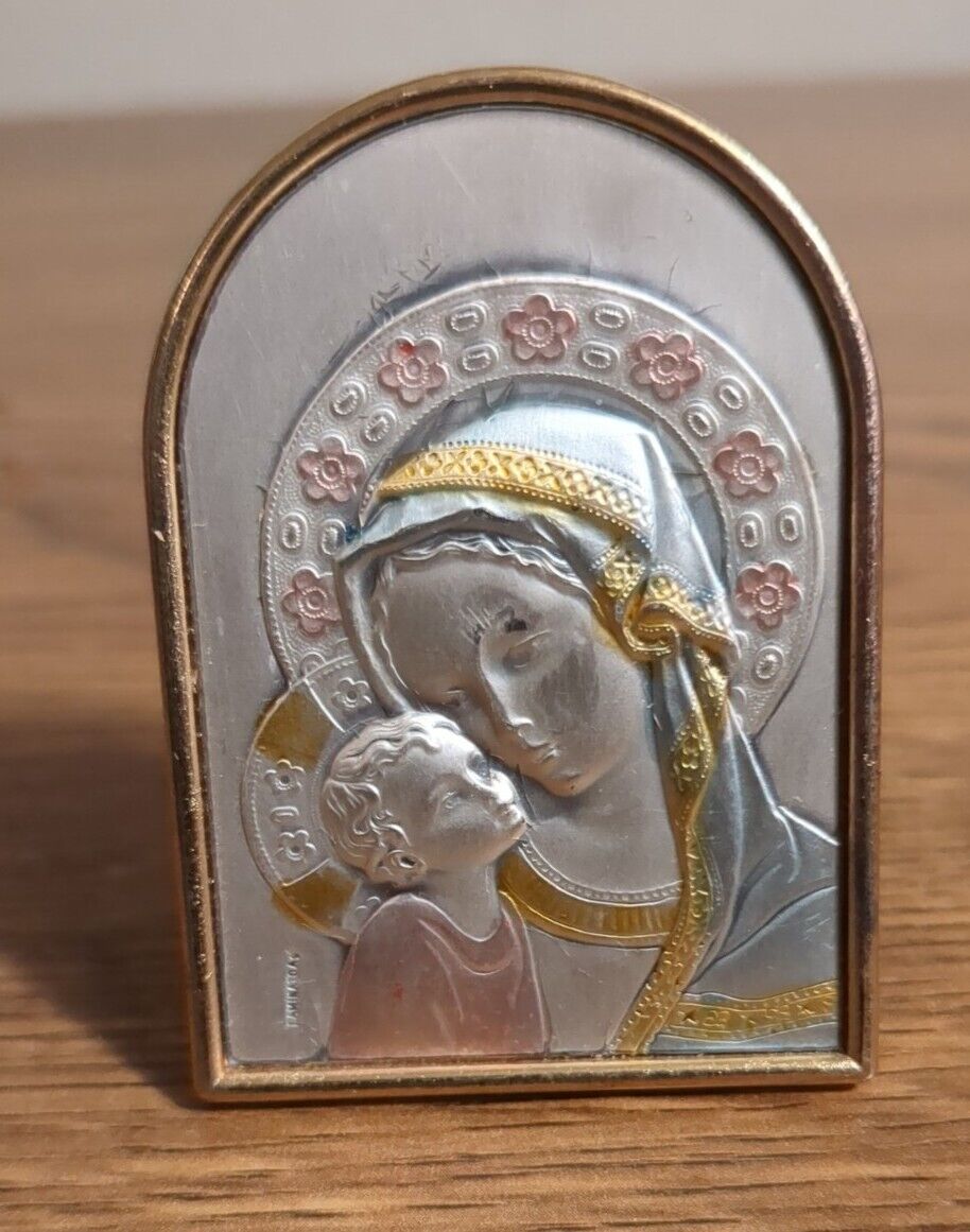 Madonna And Child In silver and gold framed Italy 1.75 x 2.25\