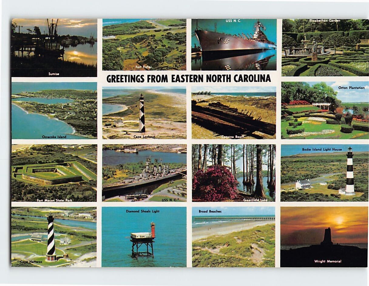 Postcard North Carolina Attractions Greetings from Eastern North Carolina USA
