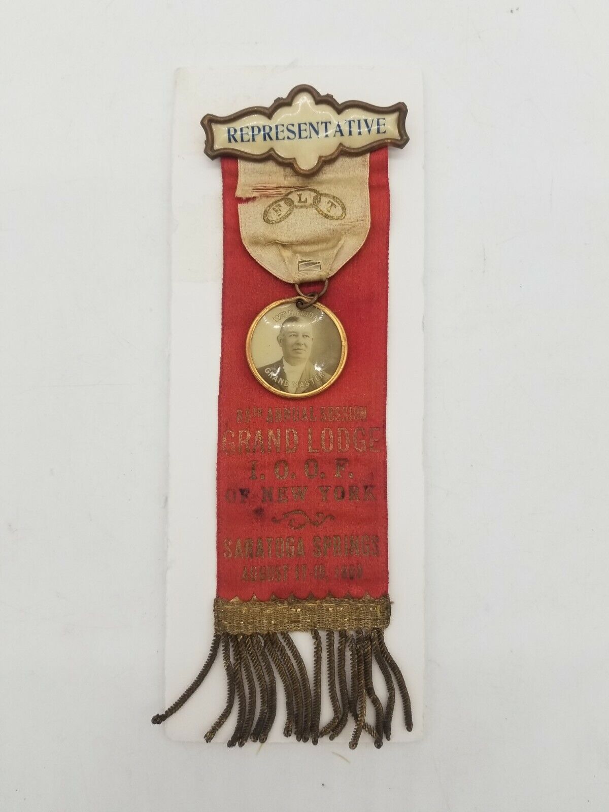 Antique 1909 I.O.O.F. Grand Lodge of New York Pin Back Medal Saratoga Springs