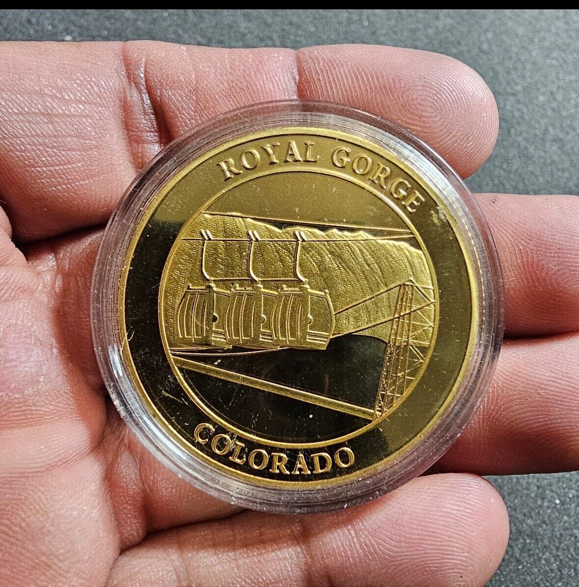 Royal Gorge Colorado Built 1929 Gold Tone State Souvenir Challenge Coin Token