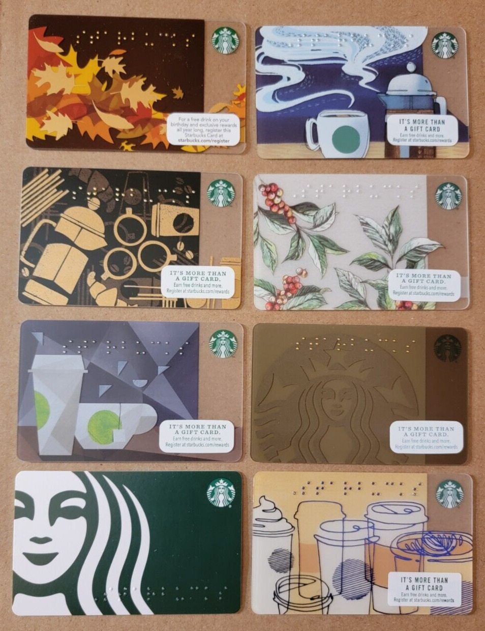 Starbucks Card US Braille Set - 8 Cards