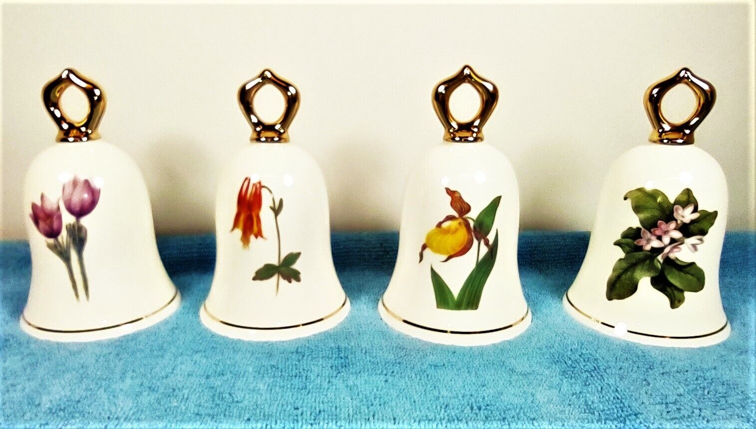 Eight 8 Hamilton Collection-Bone China The Wildflower Bell Collection-1980-MINT