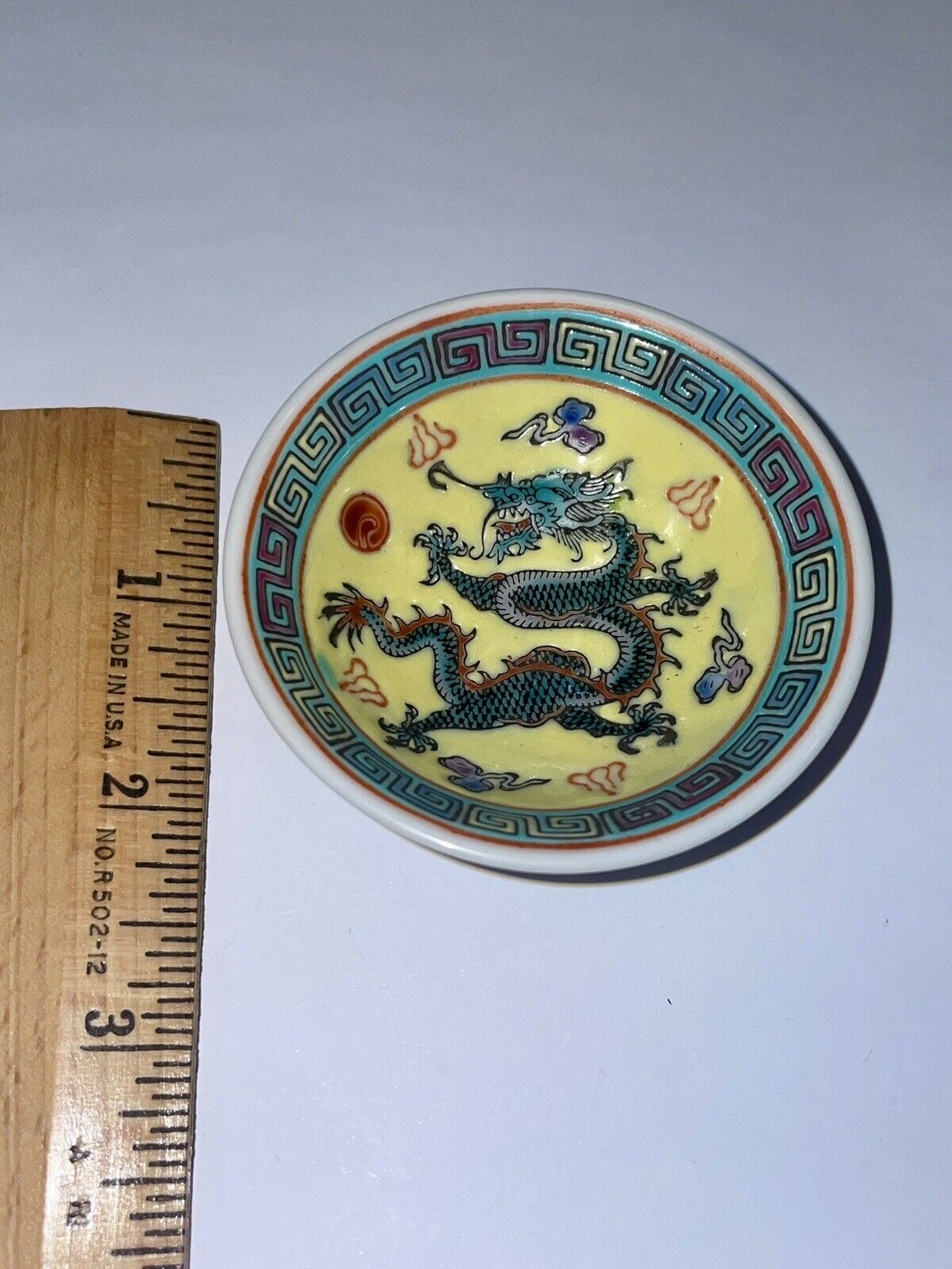 Small Vintage Chinese Dragon Hand Painted 7 cm Rice Bowl