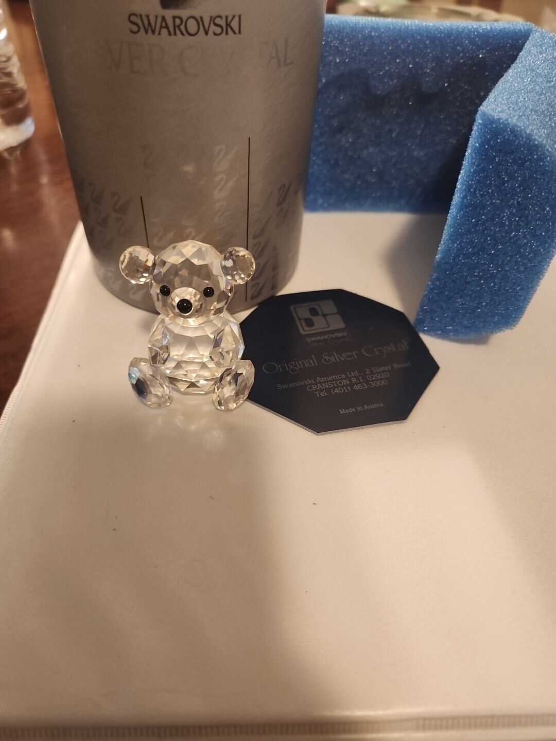 Swarovski Silver Crystal Large Teddy Bear Figurine, 7637 NR75, with Box & Cert