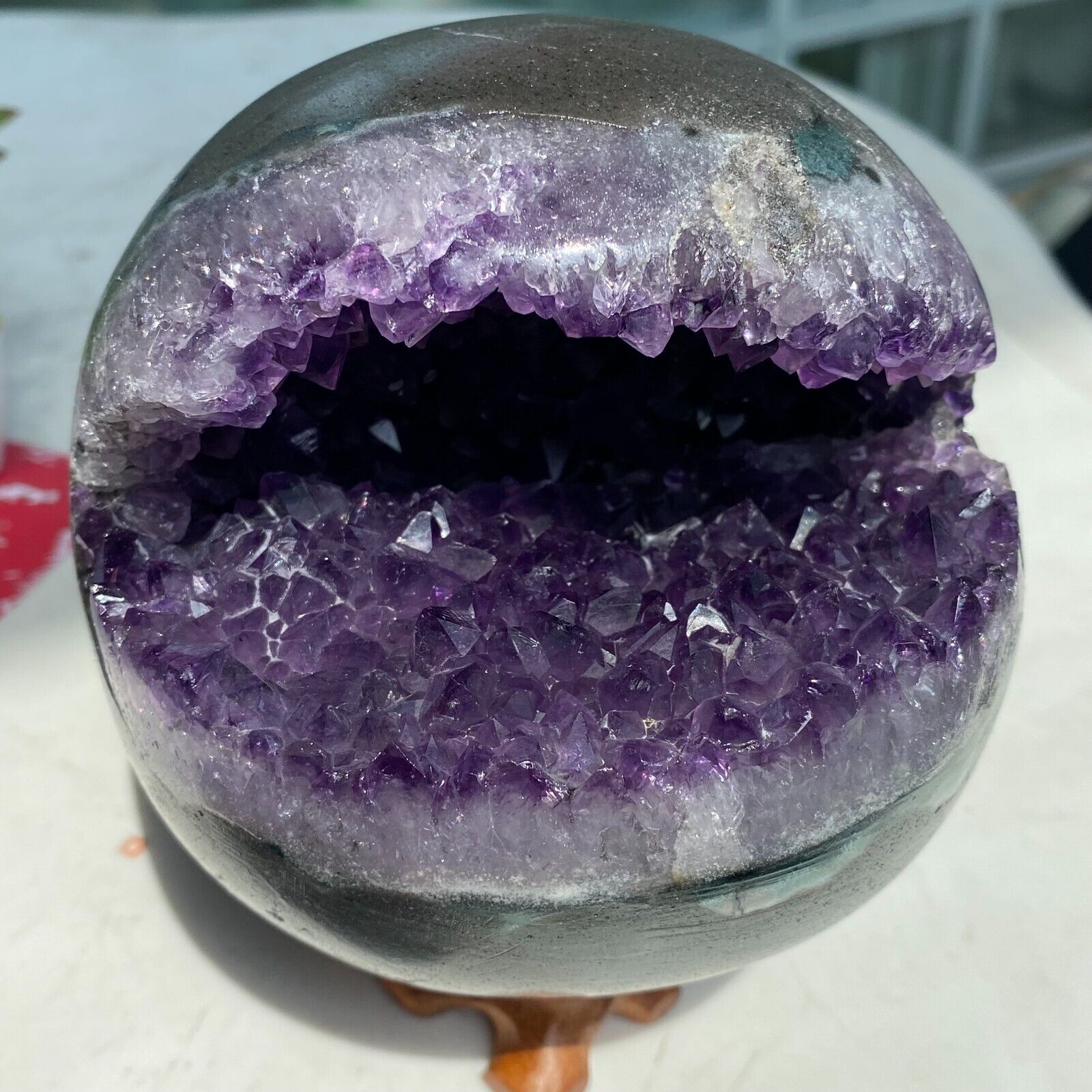 3.50LB Top Natural Amethyst Quartz Crystal Open Smile Sphere Mineral Healing K04
