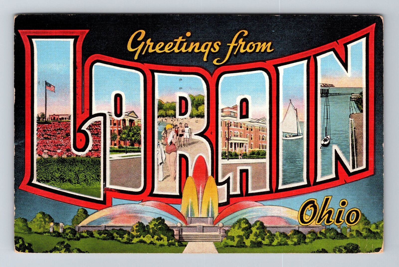 Lorain OH-Ohio, LARGE LETTER Greetings, c1943 Vintage Souvenir Postcard
