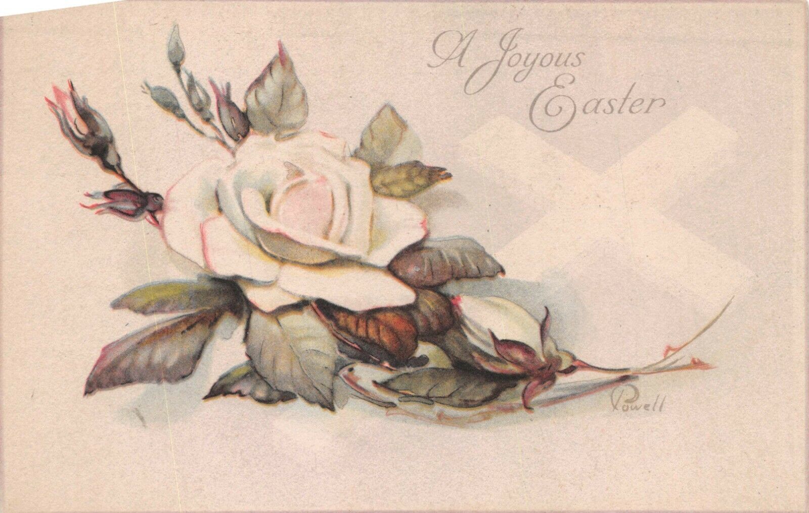 Vtg. c1919 A Joyous Easter Powell  White Rose Postcard p892