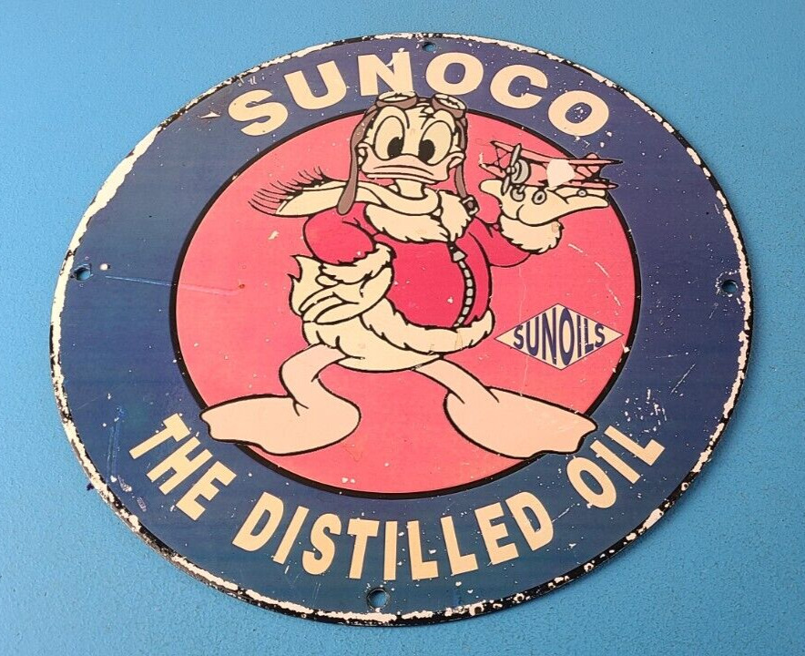 Vintage Sunoco Gasoline Sign - Porcelain, Metal, Motor Oil Gas Pump Plate Sign