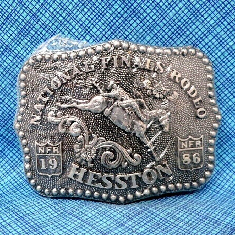 PRCA Hesston NFR Rodeo Belt Buckle Cowboy Bronc Rider NOS Vintage 1986      .A18