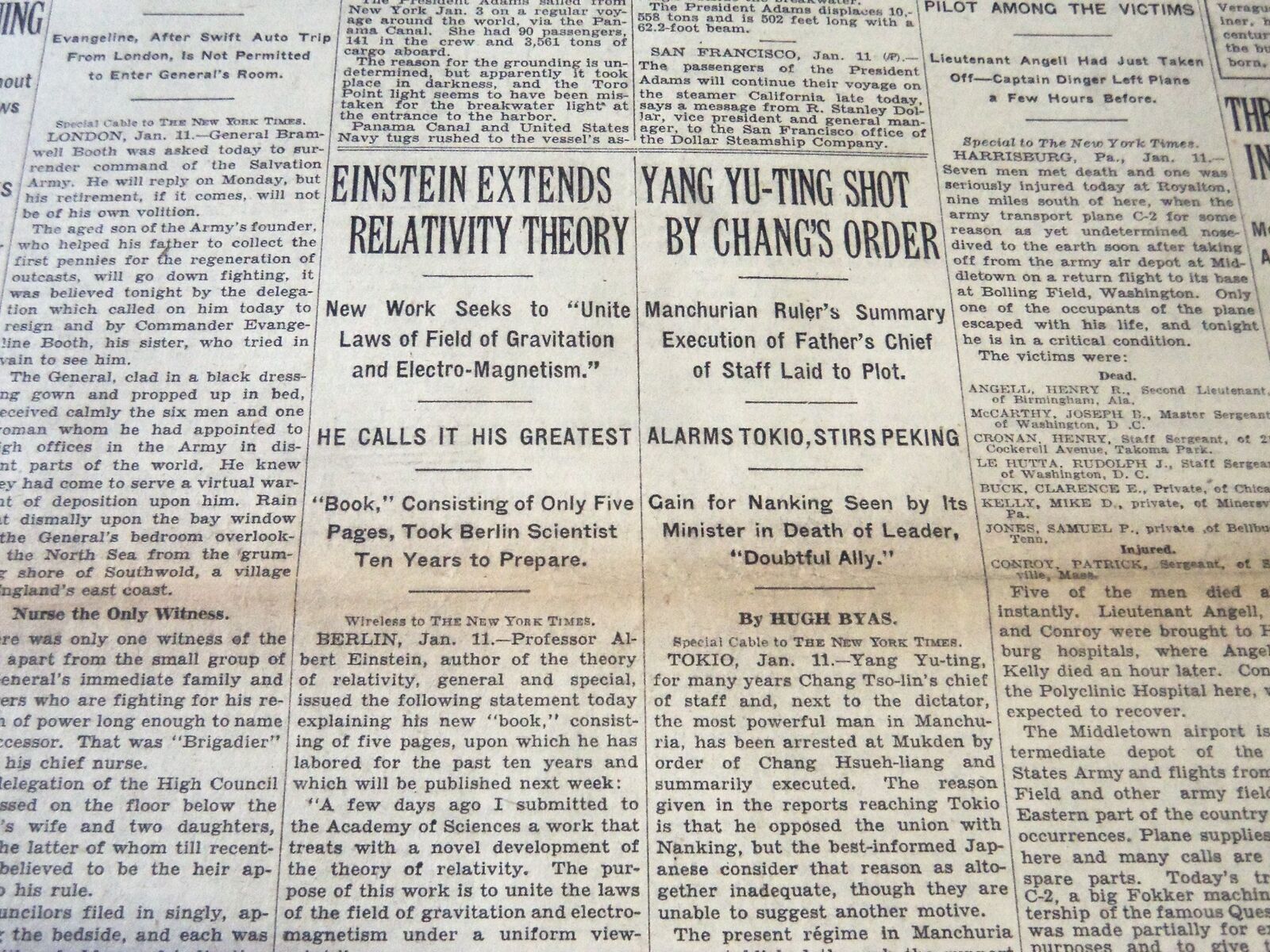 1929 JANUARY 12 NEW YORK TIMES - EINSTEIN EXTENDS RELATIVITY THEORY - NT 6621