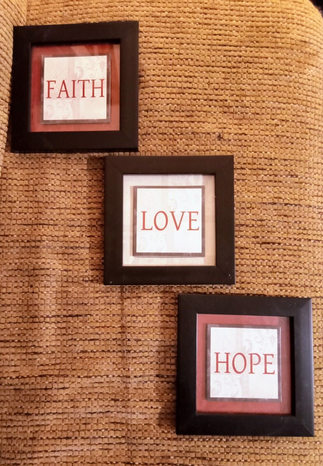 Set Of 3 Framed Inspirational Prints Faith Hope Love 7x7