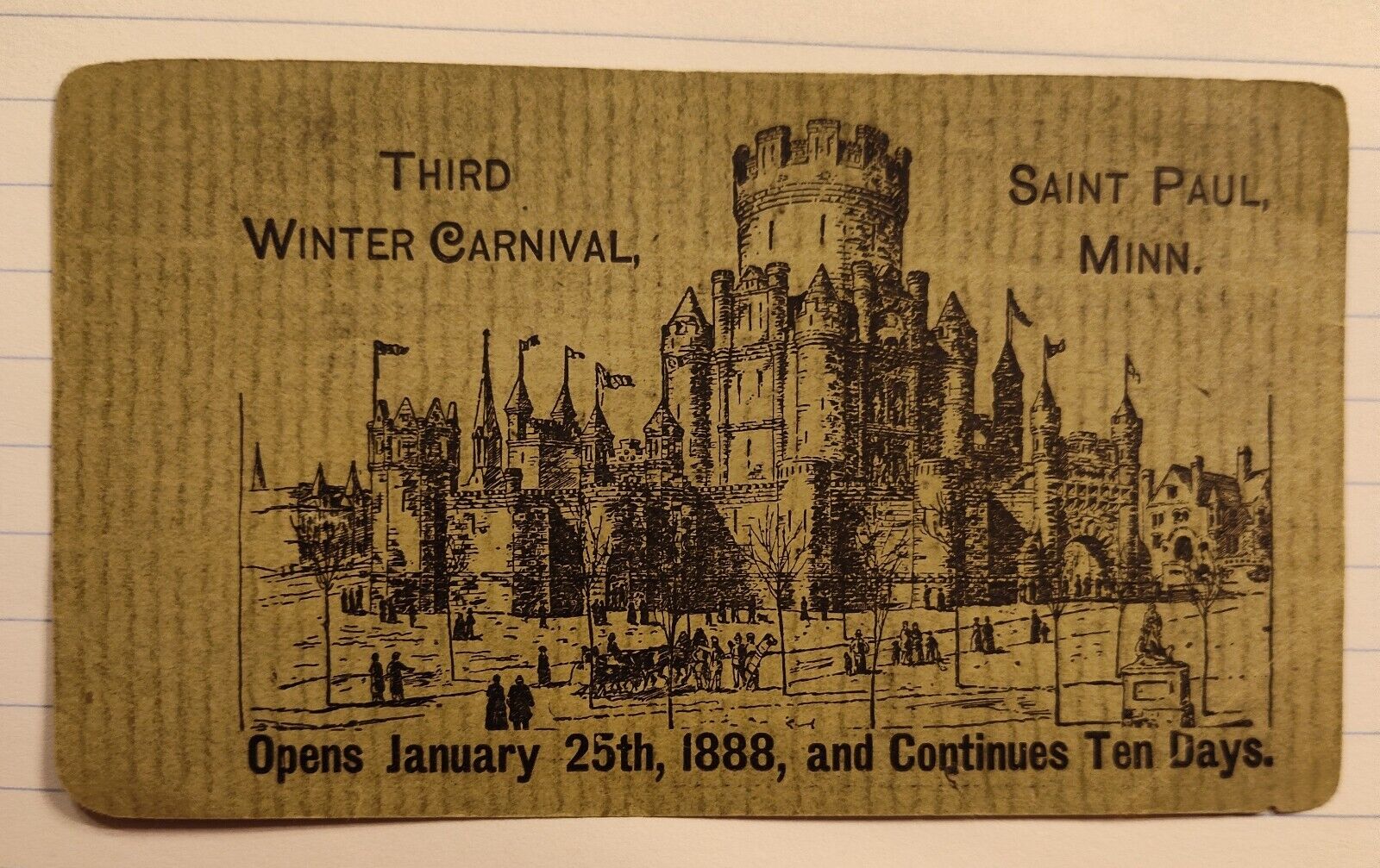 Saint Paul Third Winter Carnival Ticket January 25, 1888.