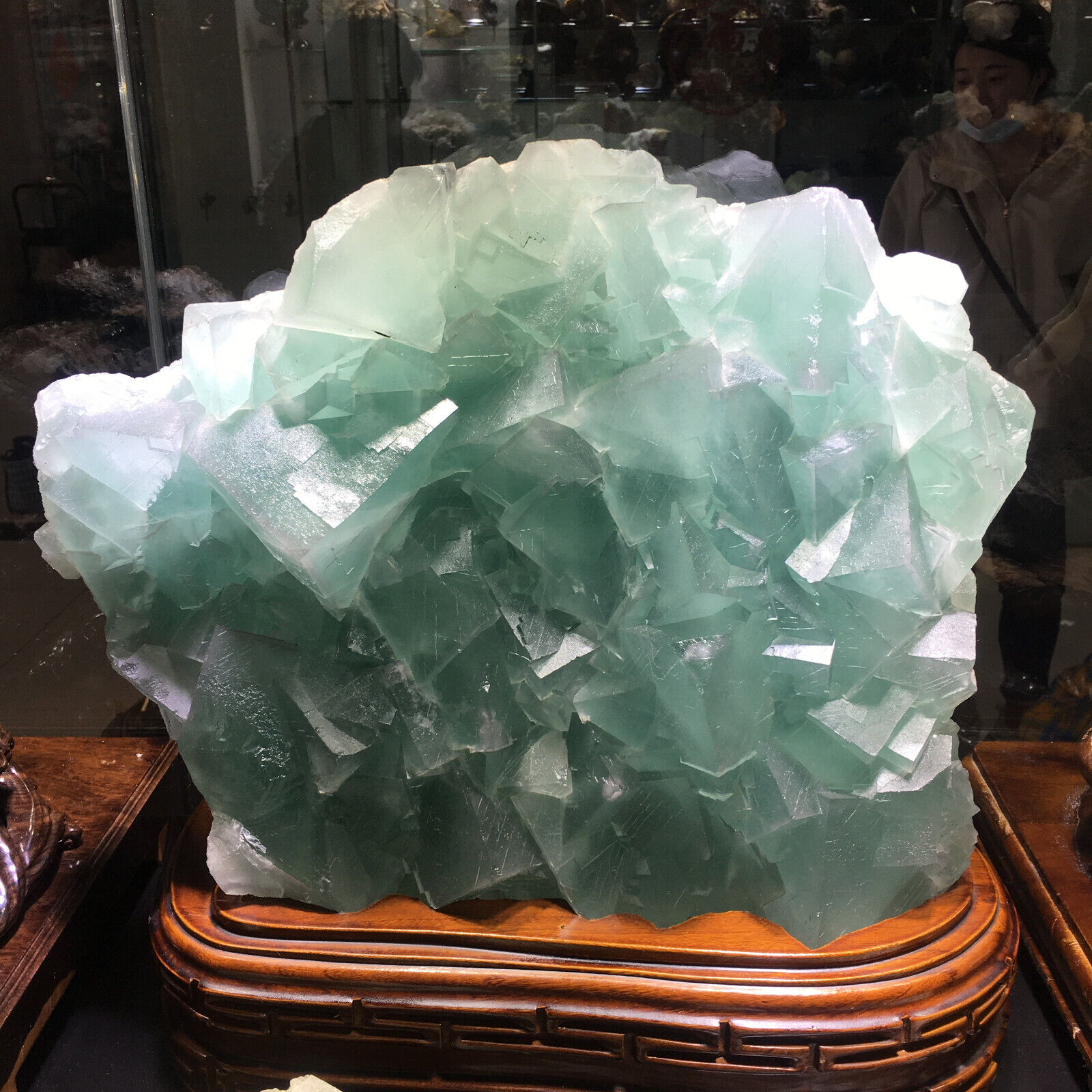 55LB Top Natural Fluorite Crystal Cluster Mineral specimen reiki heal+stand