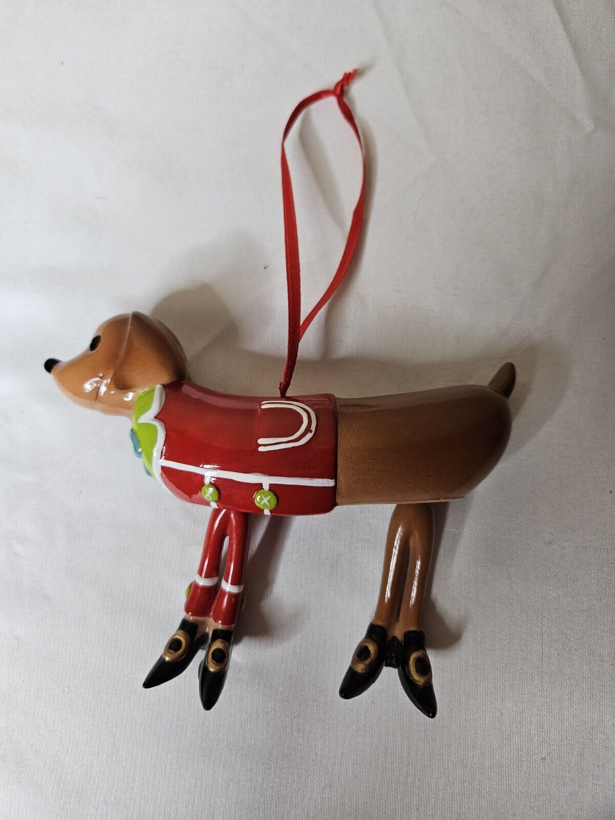 Dachshund Weiner Dog wearing sweater Christmas Tree Ornament Dangle Legs