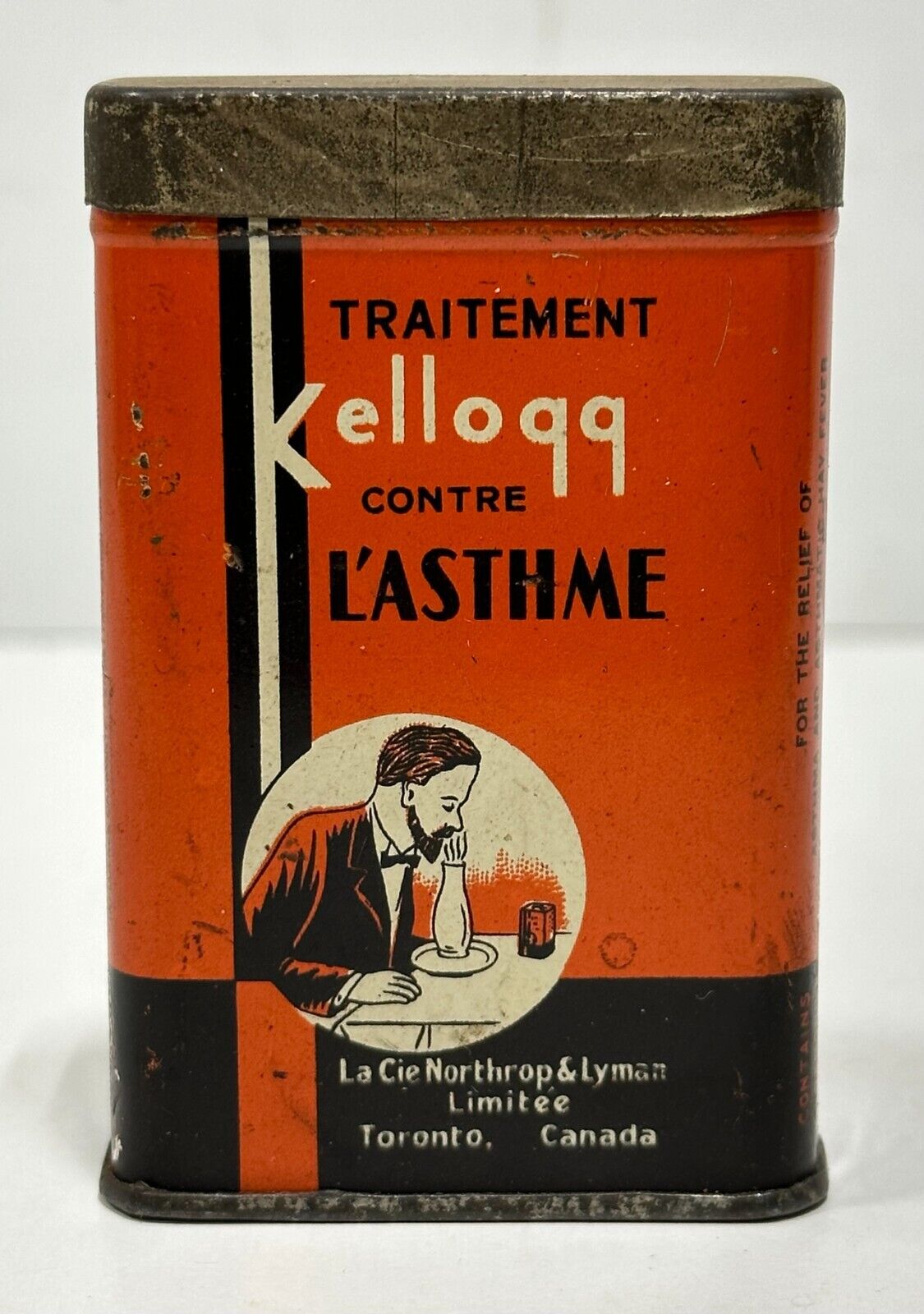 Vintage Advertising Kellogg\'s ASTHMA Relief TIN CAN  collectible 2 3/4\