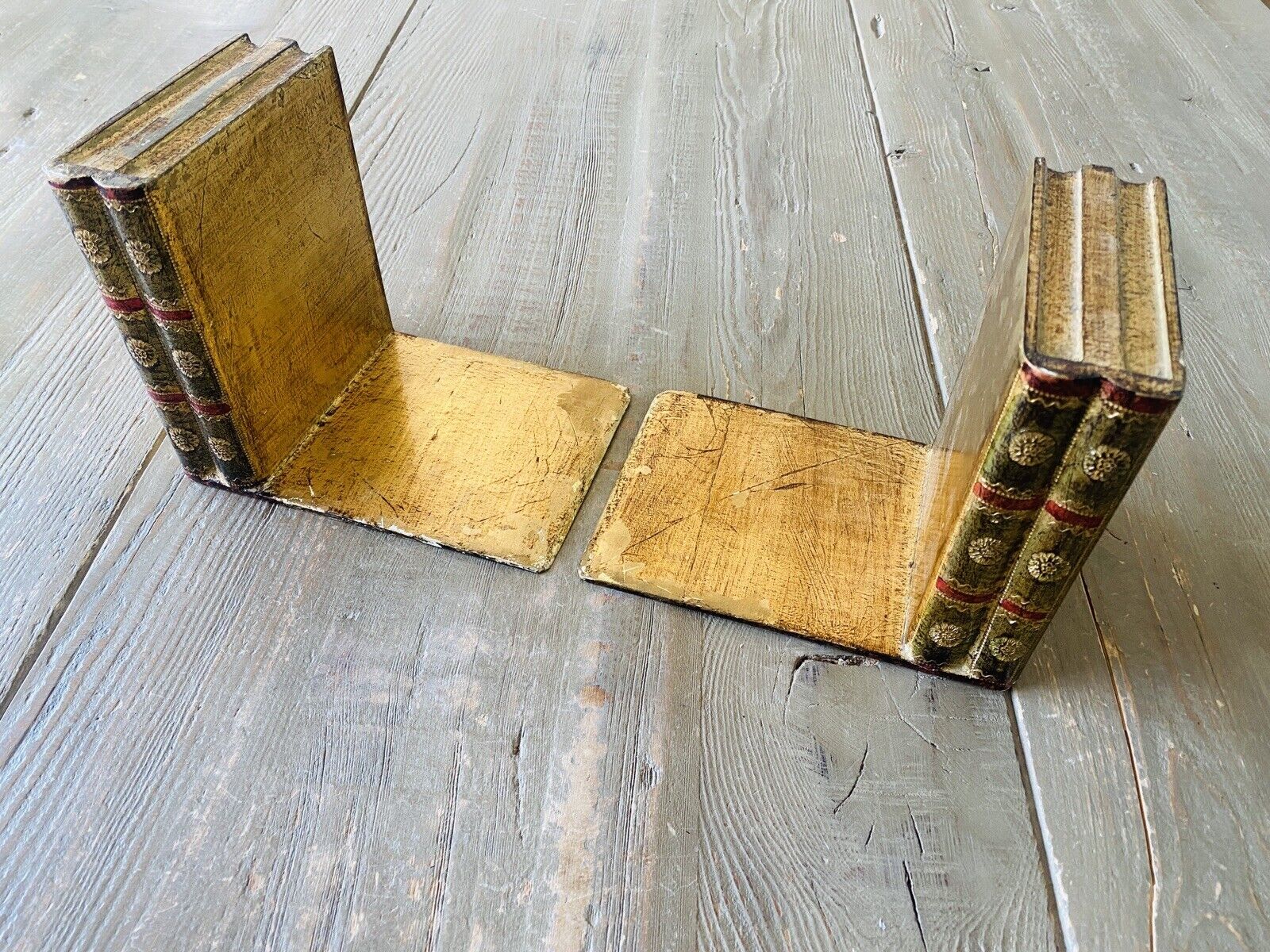 Vtg Florentia Italy Italian Florentine Bookends Stacked Books Gilt Wood 1960s