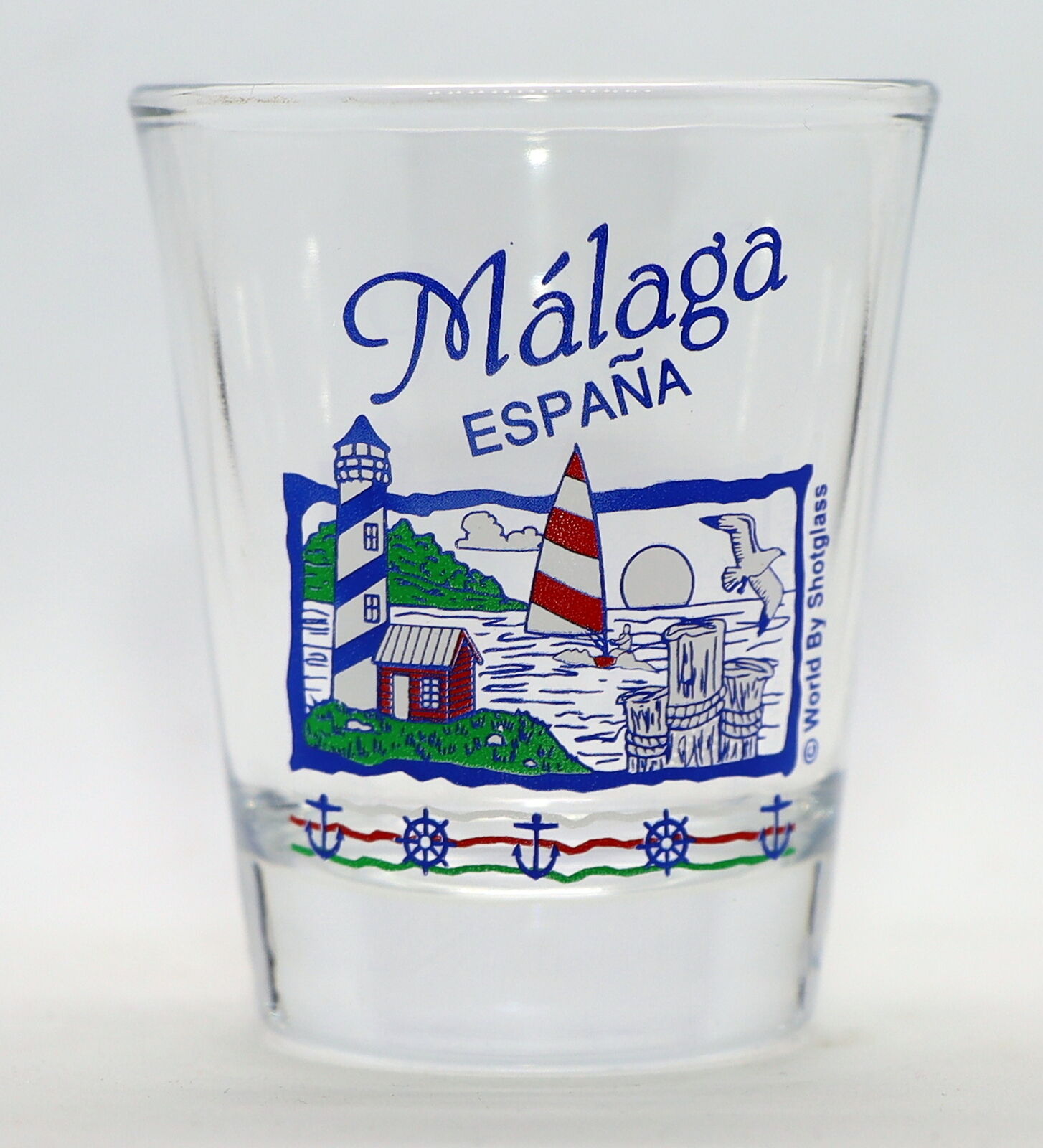 MALAGA SPAIN NAUTICAL SCENE SHOT GLASS SHOTGLASS