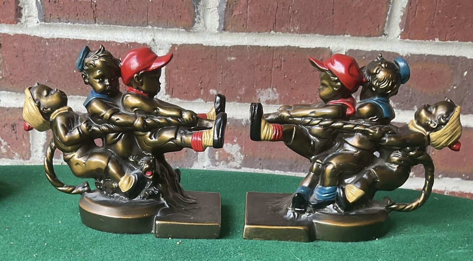 vintage children Tug-of-war bookends, K&O circa 1932, great condition 