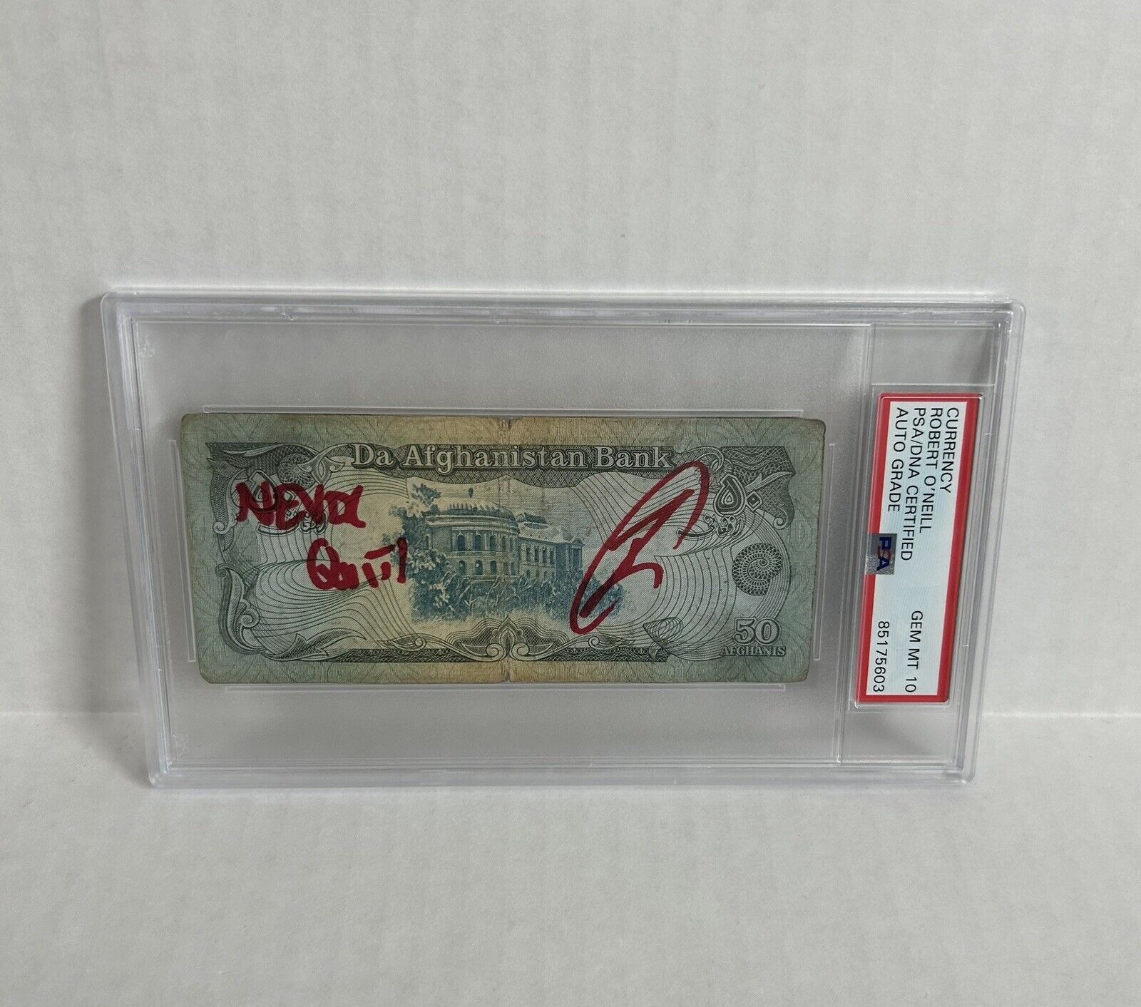 SIGNED ROBERT O\'NEILL AFGHANI CURRENCY PSA DNA AUTO 10
