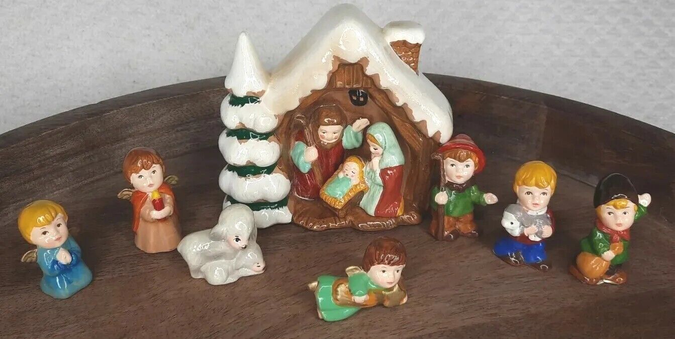 Vintage Enesco Christmas Come To The Stable Nativity Scene 1979 Ceramic  