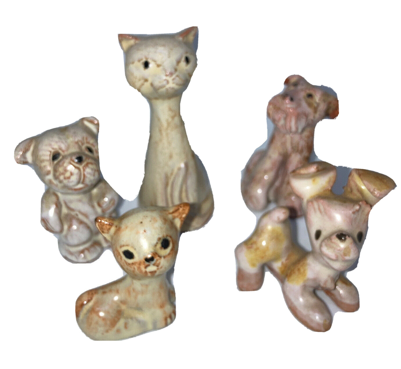 Kupittaan Savi 1950s Finland Svante Turunen 5 mini figurine cat dog bear ceramic