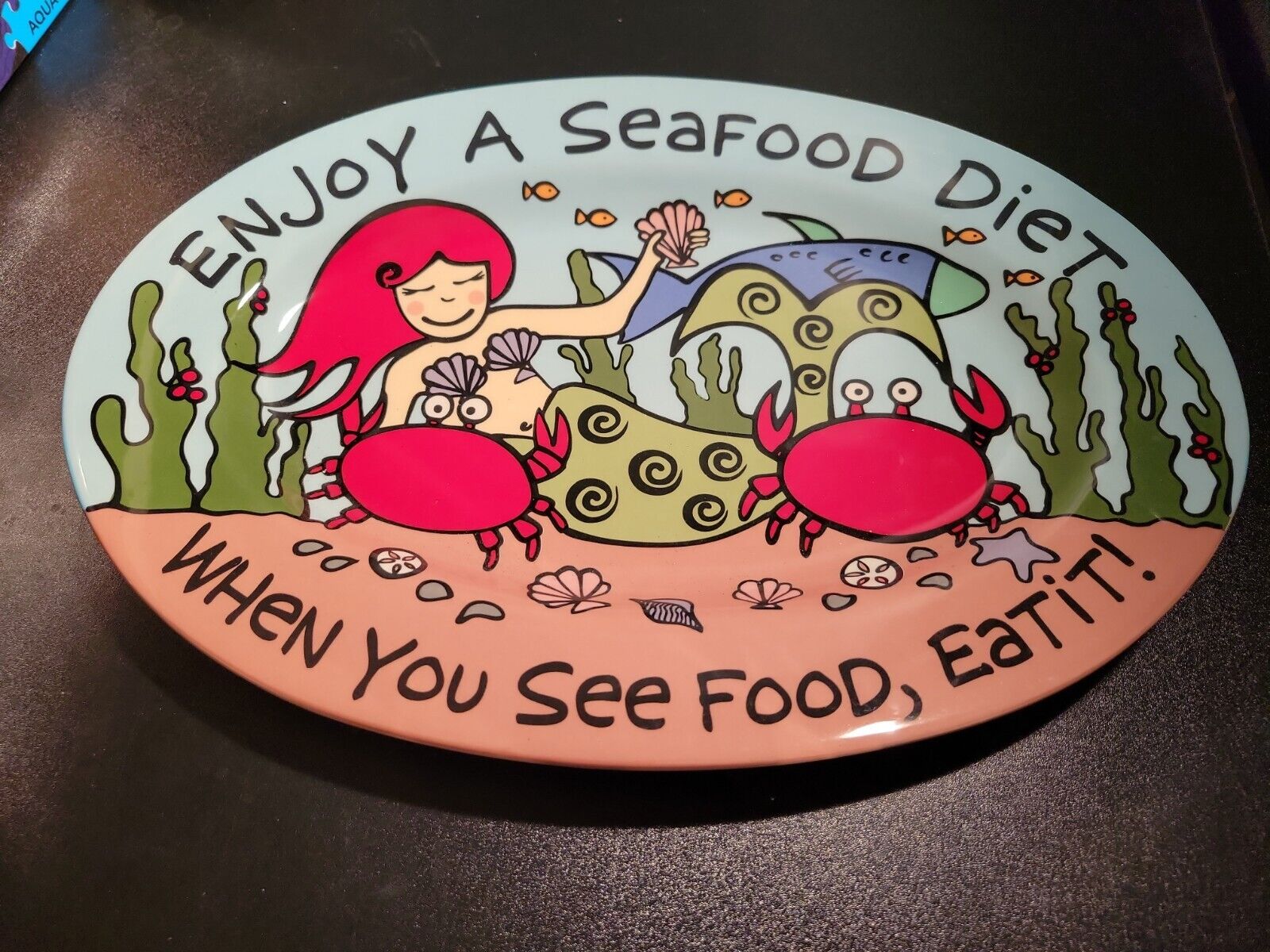 Our Name Is Mud by Lorrie Veasey Seafood Diet Oval Platter 13.5”