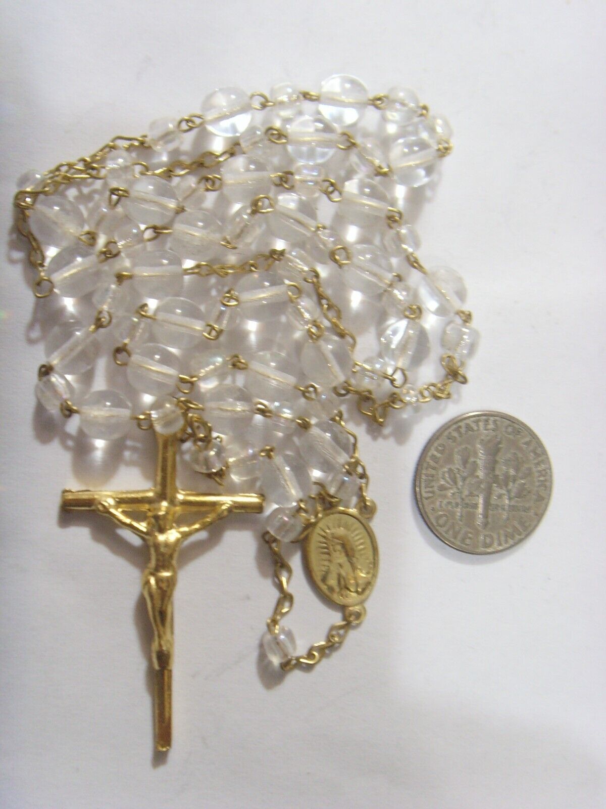 vintage catholic religious Saint Mary rosary clear crystal beads 15 inch 53215
