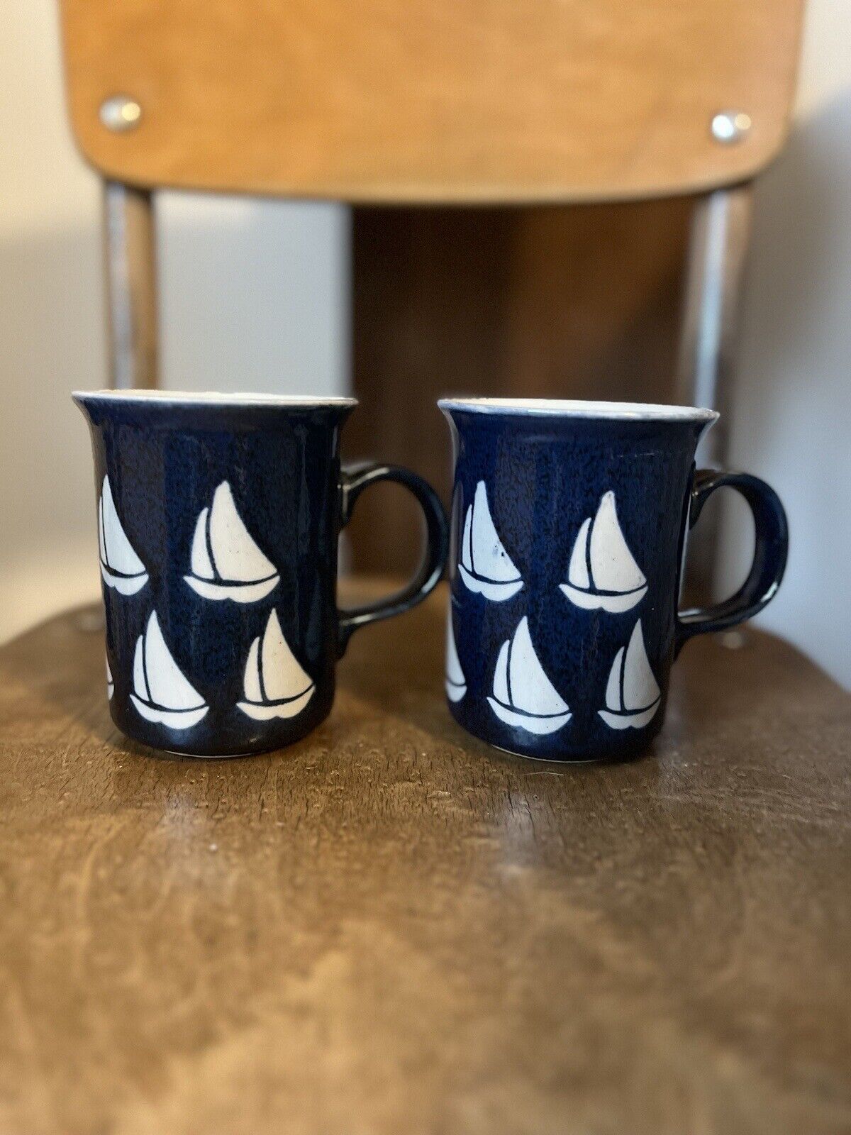 Vintage Otagiri dark blue pair of mugs.