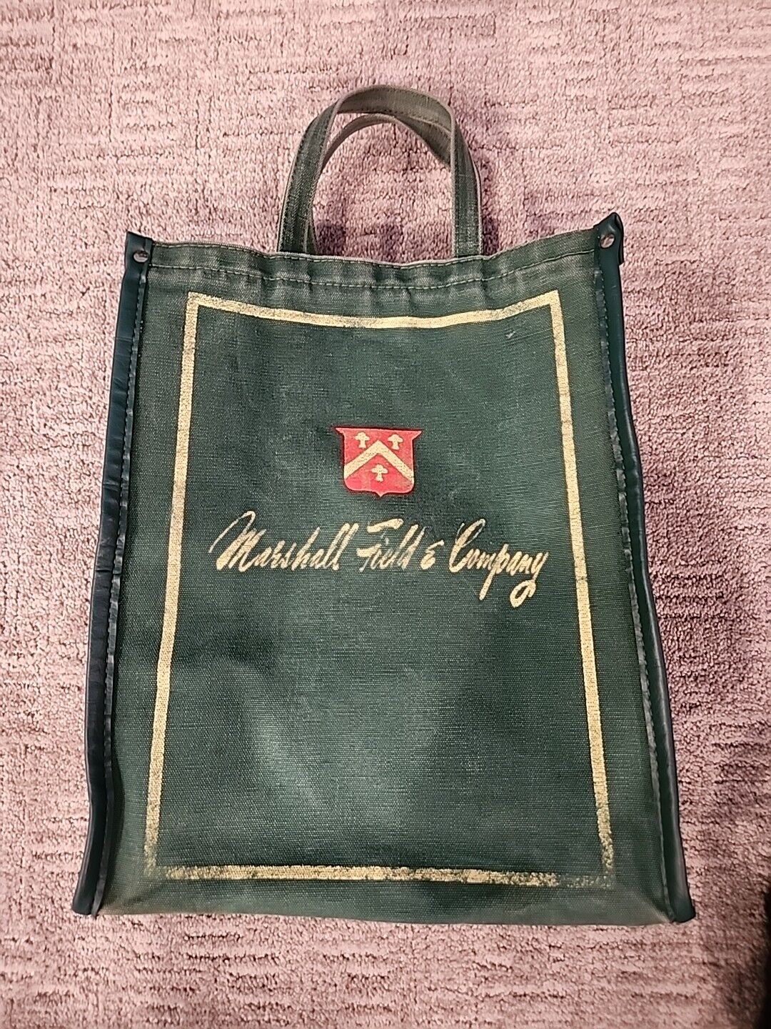 Vintage Marshall Fields & Company Green Canvas Shopping Tote Bag Chicago