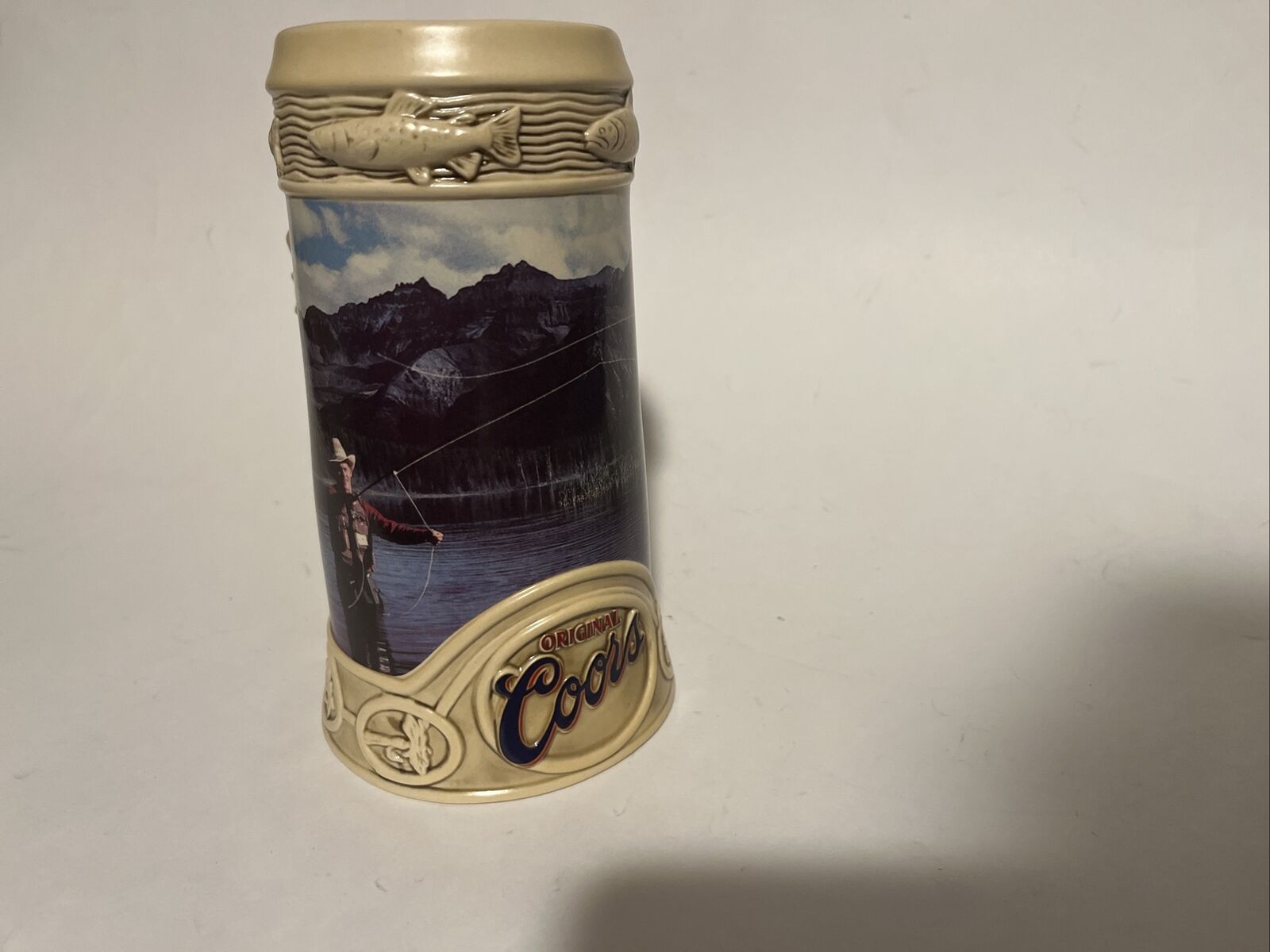 1996 COORS Beer Stein Life In The Rocky Mountains Mug 45918 Fly Fishing Nice Wow