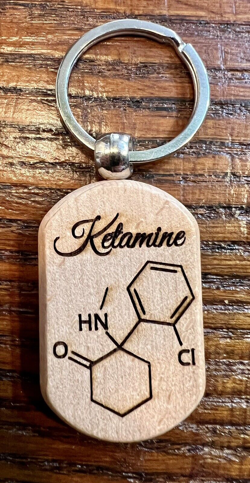 Ketamine Chemical Formula Laser Engraved Wood Keychain